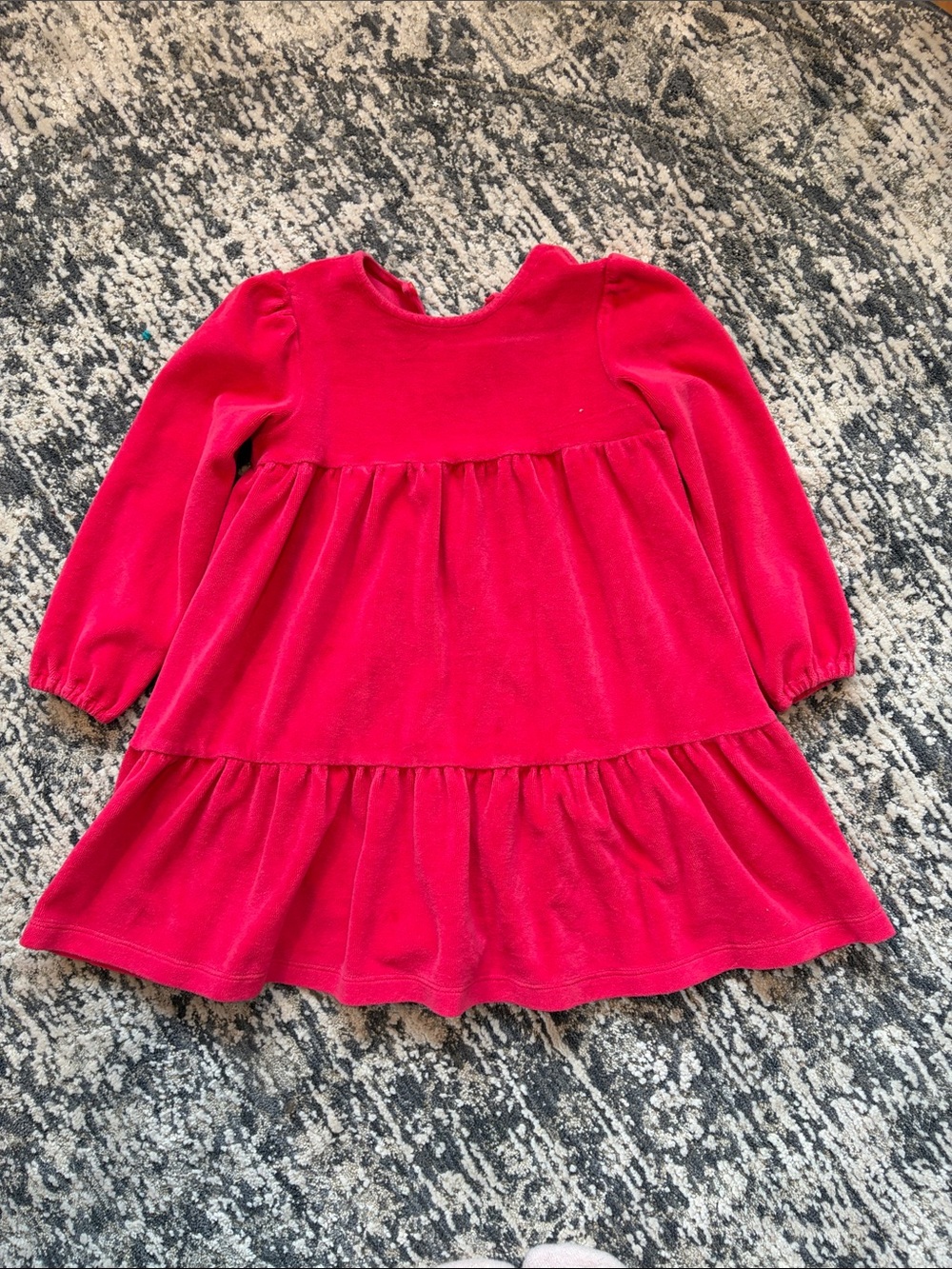 Mini Boden Red Velvet Tiered Long Sleeve Dress